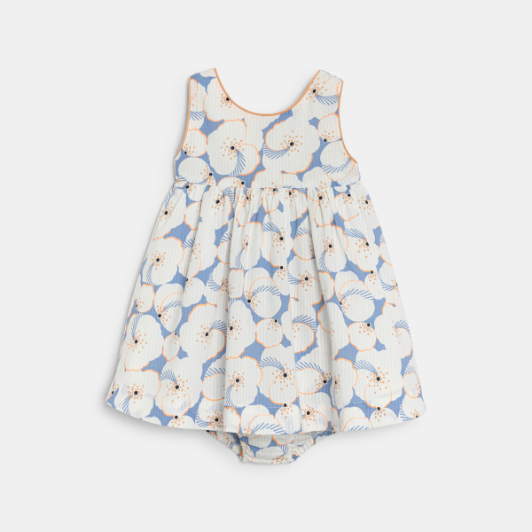 فستان بحمّالات زهري وسروال برتقالي اللون للبنات الرضع